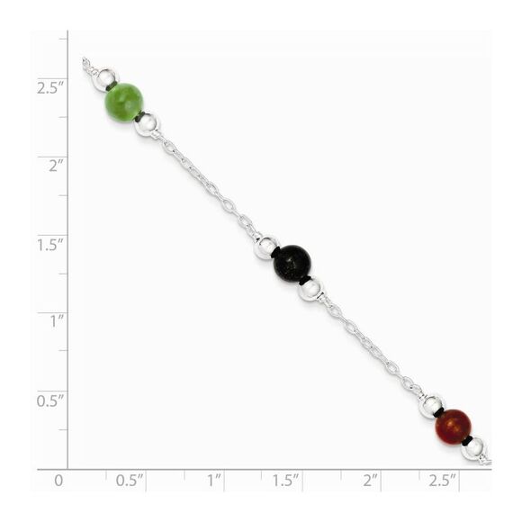 Sterling Silver Multi-Color Jade, 9 Inch Beaded Anklet - Picture 2 of 5
